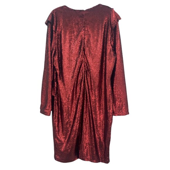 Glamorous Curve Sequin Shift Dress 16 Long Sleeve Ruffle Plus Size Red NWT $179 - Picture 2 of 11